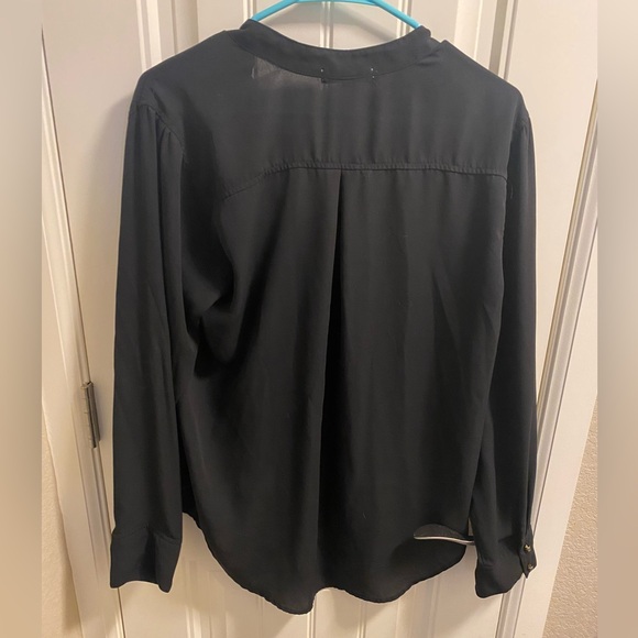 MNK Top XL Black Blouse Zip Pockets Long Sleeve Button Front Shirt - Picture 7 of 7